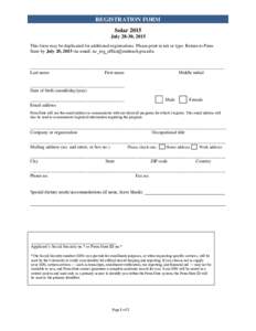 REGISTRATION FORM Solar 2015 July 28-30, 2015 This form may be duplicated for additional registrations. Please print in ink or type. Return to Penn State by July 20, 2015 via email: . ______