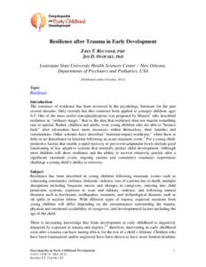 Resilience after Trauma in Early Development