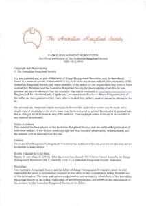 RANGE MANAGEMENT NEWSLETTER An official publication of The Australian Rangeland Society ISSN[removed]Copyright and Photocopying © The Australian Rangeland Society For non-personal use, no part of this issue of Range M