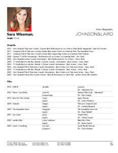 Actor Biography  Sara Wiseman.