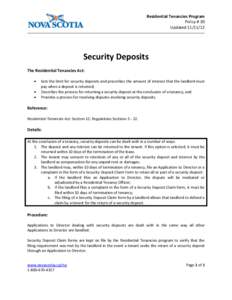 Residential Tenancies Program Policy # 30 Updated[removed]Security Deposits The Residential Tenancies Act: