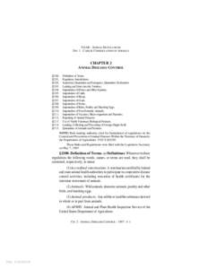 9 GAR - ANIMAL REGULATIONS DIV. 1 - CARE & CONSERVATION OF ANIMALS CHAPTER 2 ANIMAL DISEASES CONTROL §2100.