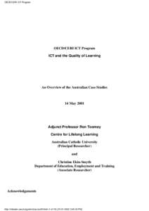 OECD/CERI ICT Program  OECD/CERI ICT Program ICT and the Quality of Learning  An Overview of the Australian Case Studies