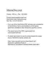 +(,121/,1( Citation: 89 Va. L. Rev[removed]Content downloaded/printed from HeinOnline (http://heinonline.org) Mon Nov 8 14:47:[removed]Your use of this HeinOnline PDF indicates your acceptance