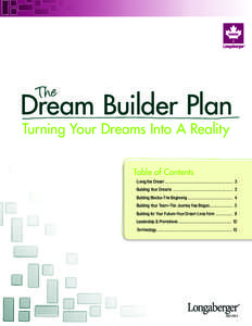 T he  Dream Builder Plan Turning Your Dreams Into A Reality Table of Contents 	 Living the Dream............................................................. 3