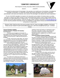 “CEMETERY CHRONICLES” New Hampshire Cemetery Association (NHCA) Quarterly Newsletter