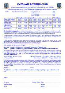 EVESHAM ROWING CLUB My annual reminder that SUBSCRIPTIONS for the[removed]season are due on 1st OCTOBER. Details of the subscription rates are as below: (Monthly Direct Debit Payments with the Annual Fee in Brackets)