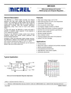 MIC5225 Ultra-Low Quiescent Current 150mA µCap Low Dropout Regulator General Description