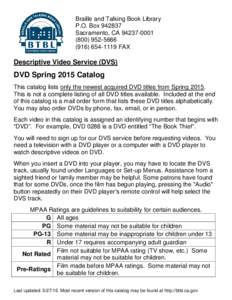 Descriptive Video Service DVD Spring 2015 Catalog
