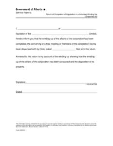 Return of Completion of Liquidation in a Voluntary Winding-Up Companies Act I, _________________________________of ____________________________, liquidator of the ______________________________________________ Limited, h