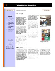 Willard School Newsletter Indiana School for the Deaf September 28, 2012  Volume 1, Issue 3