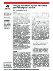 Downloaded from jamia.bmj.com on May 7, [removed]Published by group.bmj.com  Research and applications Identifying medical terms in patient-authored text: a crowdsourcing-based approach