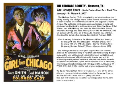 THE HERITAGE SOCIETY - Houston, TX The Vintage Years - Movie Posters From Early Black Film  January 16 - March 4, 2007