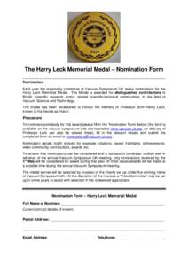 Harry Leck Memorial Nomination Form