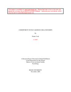 This paper is available on www.aphroweb.net. Please feel free to link to that site, but please do not copy the contents to another website. I welcome your comments, which may be sent to cascade(at)aphroweb.net. COMMITMEN