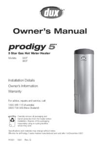 Owner’s Manual 5 Star Gas Hot Water Heater Models: 