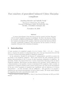 Face numbers of generalized balanced Cohen–Macaulay complexes Jonathan Browder and Isabella Novik ∗