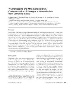 Y Chromosome and Mitochondrial DNA Characterization of Pasiegos, a Human Isolate from Cantabria (Spain)