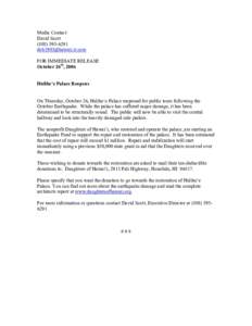 Media Contact: David ScottFOR IMMEDIATE RELEASE October 26th, 2006