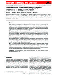 Methods in Ecology and Evolution 2011, 2, 634–642  doi: [removed]j.2041-210X[removed]x Randomization tests for quantifying species importance to ecosystem function