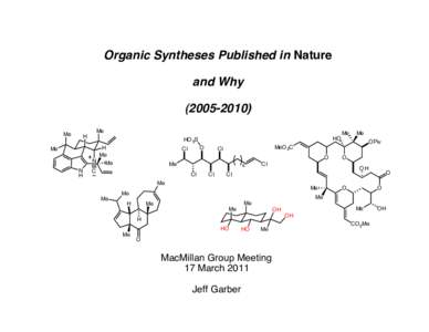Organic Syntheses Published in Nature and Why[removed]Me  H