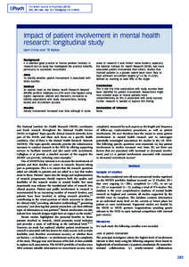 The British Journal of Psychiatry[removed], 381–386. doi: [removed]bjp.bp[removed]Impact of patient involvement in mental health research: longitudinal study Liam Ennis and Til Wykes