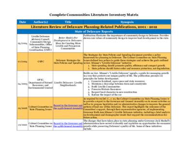Complete Communities Literature Inventory Matrix Date Author(s)  Title