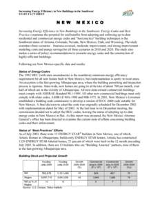 Increasing Energy Efficiency in New Buildings in the Southwest STATE FACT SHEET N E W  M E X I C O