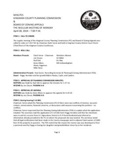 MINUTES KINGMAN COUNTY PLANNING COMMISSION & BOARD OF ZONING APPEALS THE REGULAR MEETING OF MONDAY April 28, 2014 – 7:00 P.M.