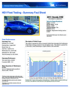 HEV Fleet Testing - Summary Fact Sheet 2011 Honda CRZ VIN# JHMZF1C64BS002982 Vehicle Specifications
