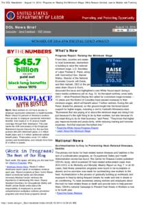 The DOL Newsletter - August 14, 2014: Progress on Raising the Minimum Wage; Mine Rescue Contest; Law to Bolster Job Training