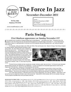 The Force In Jazz November-December 2011 PO Box 8866 Madison WI[removed]Inside.....