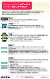 Getting started with iOS® devices (iPhone®/iPad®/iPod® touch) You can use the OverDrive app to get eBooks, audiobooks, streaming videos, and periodicals from your library on your iOS device (iPhone/iPad/iPod touch). 