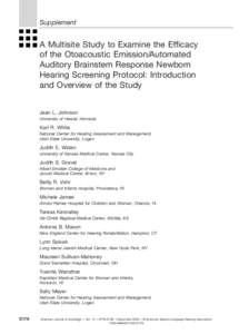 Supplement  A Multisite Study to Examine the Efficacy of the Otoacoustic Emission/Automated Auditory Brainstem Response Newborn Hearing Screening Protocol: Introduction