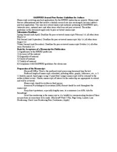 OAHPERD Journal Peer-Review Guidelines for Authors Manuscripts involving practical applications for the HPERD readership are priority. Manuscripts that are informational and that involve scholarly research are also encou