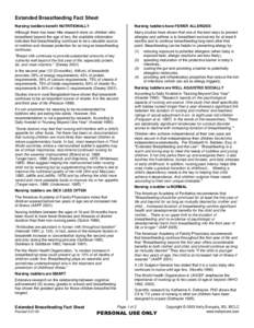 Extended Breastfeeding Fact Sheet Nursing toddlers benefit NUTRITIONALLY Nursing toddlers have FEWER ALLERGIES  Although there has been little research done on children who