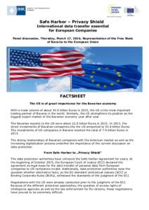 Safe Harbor – Privacy Shield  International data transfer essential for European Companies Panel discussion, Thursday, March 17, 2016, Representation of the Free State of Bavaria to the European Union