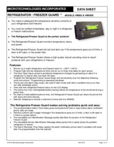 MICROTECHNOLOGIES INCORPORATED REFRIGERATOR / FREEZER GUARD TM DATA SHEET  MODELS VM505 & VM505E