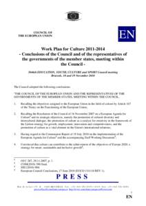 EN  COUNCIL OF THE EUROPEAN UNION  Work Plan for Culture[removed]
