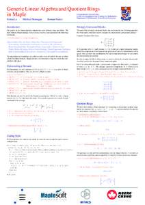 Generic Linear Algebra and Quotient Rings in Maple Simon Lo Michael Monagan