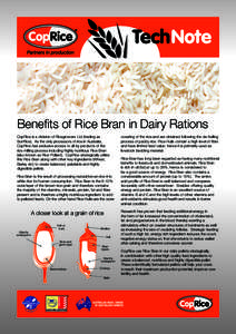 Benefits of Rice Bran in Dairy Rations CopRice is a division of Ricegrowers Ltd (trading as SunRice). As the only processors of rice in Australia, CopRice has exclusive access to all by products of the rice milling proce