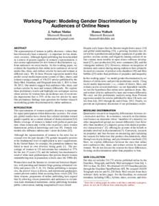 Working Paper: Modeling Gender Discrimination by Audiences of Online News J. Nathan Matias Microsoft Research  ABSTRACT