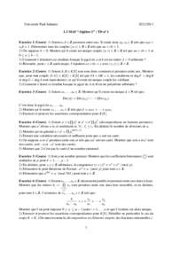 Université Paul SabatierL3 MAF “Algèbre 1” : TD no 1  Exercice 1 (Cours) 1) Soient a, b ∈ Z premiers entre eux. Il existe donc u0 , v0 ∈ Z tels que u0 a +