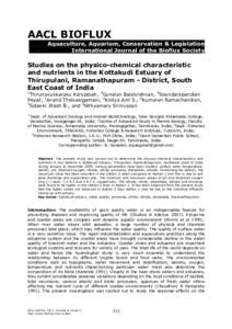 AACL BIOFLUX Aquaculture, Aquarium, Conservation & Legislation International Journal of the Bioflux Society Studies on the physico-chemical characteristic and nutrients in the Kottakudi Estuary of