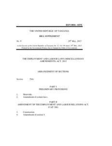 ISSN035X THE UNITED REPUBLIC OF TANZANIA BILL SUPPLEMENT 29th May, 2015  No. 9