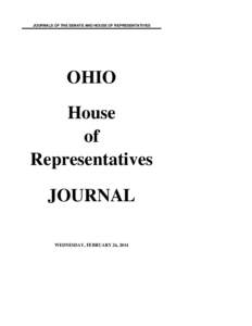 JOURNALS OF THE SENATE AND HOUSE OF REPRESENTATIVES  OHIO House of Representatives