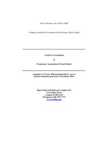 The Companies Acts 1985 to[removed]Company Limited by Guarantee and not having a Share Capital _______________________________________________________________ Articles of Association