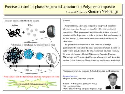 Precise control of phase-separated structure in Polymer composite Assistant Professor Shotaro Nishitsuji Content： Structure analysis of rubber/filler system Filler