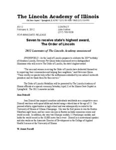 The Lincoln Academy of Illinois Old State Capitol * Springfield, IL 62701 * ([removed] * FAX[removed]____________________________________________________________________________[removed]February 9, 2012