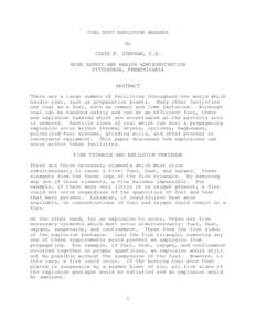 COAL DUST EXPLOSION HAZARDS by CLETE R. STEPHAN, P.E. MINE SAFETY AND HEALTH ADMININSTRATION PITTSBURGH, PENNSYLVANIA ABSTRACT